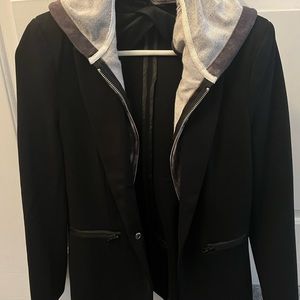 Central Park West Black Blazer with Gray Hood